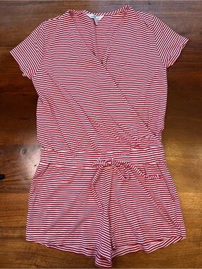 Vineyard Vines Womens Sleeveless Cotton Shorts Romper  Red / White Strip S X